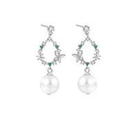 CFWSHJ Glamorous 14K Solid Gold over S925 Sterling Silver Dangle Earrings Featuring Baroque Natural Pearls and Emerald Accents - A Chic Addition to Any Woman's Jewelry Collection