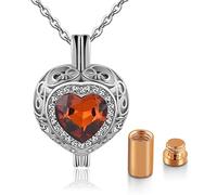 CFWSHJ Heart Shaped Necklace With Cylindrical Urn,Multicolor Gemstone Memorial Urn Pendant Cremation Memory Jewelry For Women Men ui