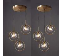 CFWSHJ Industrial Spherical Kitchen Island Bar Lighting Living Room Ceiling Country Clear Glass Chandelier Gold Finish Hanging Lamp Fixture 3-Lights/2Pcs/a