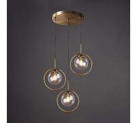 CFWSHJ Industrial Spherical Kitchen Island Bar Lighting Living Room Ceiling Country Clear Glass Chandelier Gold Finish Hanging Lamp Fixture 3-Lights/1Pcs/a