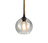 CFWSHJ Industrial Style Creative Spherical Glass Shade Chandelier Single Head Fixture Vintage Hemp Rope Pendant Lights for Cafe Bar Farmhouse Chandelier(Clear Color,20x20cm)