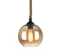 CFWSHJ Industrial Style Creative Spherical Glass Shade Chandelier Single Head Fixture Vintage Hemp Rope Pendant Lights for Cafe Bar Farmhouse Chandelier(Yellow,25x25cm)
