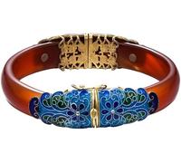CFWSHJ Jade Bracelet Silver Inlaid Agate Chalcedony Burned Blue Flowers Retro Opening Bracelet Red Blue