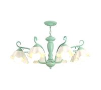CFWSHJ Lampshade Dining Room Lights Chandelier, Nordic Green Ceramic Flower Schandelier Light Fixture Bedroom Girls/Green/D20.8In(3 Head)