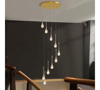 CFWSHJ LED Water Drop Long Chandelier Crystal Lights in The Villa Living Room Restaurant Staircase Pendant Lamp Foyer High Ceiling Lighting (10 Head)