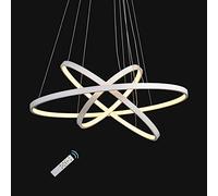 CFWSHJ Lighting Dimmable Ceiling Black s Contemporary Pendant Lights Living Dining Room Light Fixtures Hanging 5 Ring Foyer Bedroom Cool White Ligh,White-25.59"