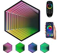 CFWSHJ Mirror Tunnel Lamp with Colors, Remote Control 3D Light, Multi-Color Playroom Decor, Geometric RGB Wall Art, Colour Changing Night Light(Hexagon,30cm)
