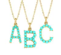 CFWSHJ Natural A-Z 26 Letters S925 Exquisite Turquoise Initial Elegant Alphabet Necklace Jewelry For Women Girls ui