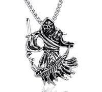 CFWSHJ Necklaces Gothic Grim Reaper Sickles Skull Pendant Necklace,with 23.6 Inch Chain, Cuts Arms Necklace, Retro Skull Head Totem Amulet Necklace, Punk Skull Jewellery - -