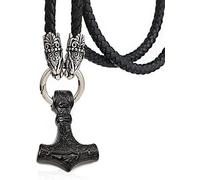 CFWSHJ necklaces Men's Odin Thor's Hammer Mjolnir Pendant Viking Dragon Wolf Head Braided Leather Chain Necklace,Vintage Punk Stainless Steel Nordic Scandinavian Amulet Jewelry