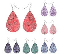 CFWSHJ Pendant Elegant Western Style Leather Stud Water Drop Leather Stud Ethnic Wind Drop Leather Earrings Women Flower Jewelry Party Gift,Colour Name:6# (Color : 7#)