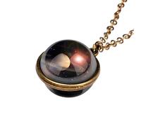 CFWSHJ Planet Necklace For Women And Men, Solar System Universe Space Two-sided Glass Pendant Necklace, Saturn Necklace Gold, Solar System Necklace, Earth Necklace