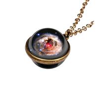 CFWSHJ Planet Necklace For Women And Men, Solar System Universe Space Two-sided Glass Pendant Necklace, Saturn Necklace Gold, Solar System Necklace, Earth Necklace