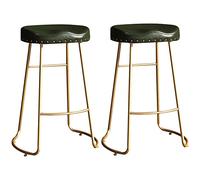 CFWSHJ PU Leather Bar Stools, Counter Height Stools, Vintage Barstools with Metal Legs and Footrest Tall Stool for Kitchen Pub Cafe Bar Island Dining Room (Green 2ps 75cm/29.6in)