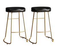 CFWSHJ PU Leather Bar Stools, Counter Height Stools, Vintage Barstools with Metal Legs and Footrest Tall Stool for Kitchen Pub Cafe Bar Island Dining Room (Black 2ps 65cm/25.6in)