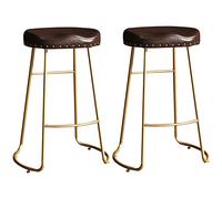 CFWSHJ PU Leather Bar Stools, Counter Height Stools, Vintage Barstools with Metal Legs and Footrest Tall Stool for Kitchen Pub Cafe Bar Island Dining Room (Brown 2ps 75cm/29.6in)