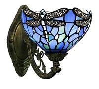 CFWSHJ Sconces Blue Stained Glass Corridor Dragonfly Mirror Front Lamp Bathroom Gallery Wall Lights Passage 8" Hallway Light Vanity Light,B,B