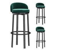 CFWSHJ Set of 2 Breakfast Stools with Backs Workshop Barstool Upholstered Seat Metal Footrest Swivel Velvet Barstools for Home Bar Counter Kitchen and Isla (Green 3PCS)