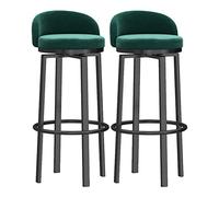 CFWSHJ Set of 2 Breakfast Stools with Backs Workshop Barstool Upholstered Seat Metal Footrest Swivel Velvet Barstools for Home Bar Counter Kitchen and Isla (Green 2PCS)