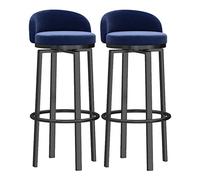 CFWSHJ Set of 2 Breakfast Stools with Backs Workshop Barstool Upholstered Seat Metal Footrest Swivel Velvet Barstools for Home Bar Counter Kitchen and Isla (Blue 2PCS)