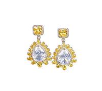 CFWSHJ Sparkling 18K Gold Floral Dangle Earrings, Teardrop Shape Crystal Drop Earrings for Weddings, Ideal Gift for the Bride & Her