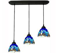 CFWSHJ Style Hanging Lights Orange Blue Dragonfly Lampshade Art Pendant Lamp Rustic Vintage Flush Mount Ceiling Light Dining Room Bedroom,E,B