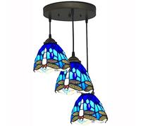 CFWSHJ Style Hanging Lights Orange Blue Dragonfly Lampshade Art Pendant Lamp Rustic Vintage Flush Mount Ceiling Light Dining Room Bedroom,E,A