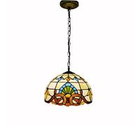 CFWSHJ Style Pendant Kitchen Island Fixture Stained Glass Lampshade Handmade Large Swag Hanging Lamp for Hallway Living Dining Room Aisle Cafe,Yellow,16inch