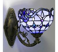 CFWSHJ Style Sconces Vintage 8" Stained Glass Shade Wall Lamp Bathroom Mirror Front Vanity Light Fixture for Corridor Hallway Bedroom,Blue
