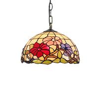 CFWSHJ Style Stained Glass Pendant Lamp Vintage Pastoral Grape Shade Ceiling Hanging Lights for Dining Room Corridor,B,16 Grape,A-12 inches Morning glory