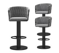 CFWSHJ Swivel Bar Stools Set of 2, Velvet Upholstered Dining Chairs with Woven Back, Kitchen Island Bar stools with Footrest, Adjustable Height 65-80cm, White (Grey 3 PCS)