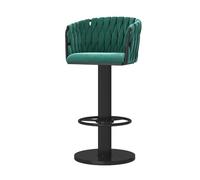 CFWSHJ Swivel Bar Stools Set of 2, Velvet Upholstered Dining Chairs with Woven Back, Kitchen Island Bar stools with Footrest, Adjustable Height 65-80cm, White (Green 1 PCS)