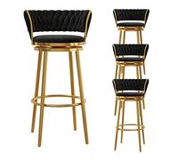 CFWSHJ Swivel Set of 4 Velvet Fabric with Backrest, High Stools Supported Gold Metal Legs Breakfast Chairs for Bar, Counter, Kitchen, Home and Commercial Use (Black 75cm)