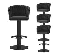 CFWSHJ Swivel Set of Velvet Upholstered Dining Chairs Woven Back, Kitchen Island Bar stools with Footrest, Adjustable Height 65-80cm, White (Black 4 PCS)