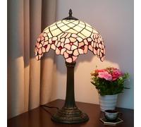 CFWSHJ Table Lamp Pink Yellow Stained Glass Cherry Blossom Style Nightstand Reading Desk Light 19 Inch Tall for Living Room Bedroom Bedside Study Desktop Handicrafts Gif,Pink