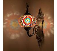 CFWSHJ Turkish Moroccan Lamp 7 inch Mosaic Handmade Style Stained Globe with Hand Cut Colorful Glass Beads Lantern Wall Mounted Light,D