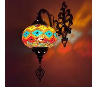 CFWSHJ Turkish Moroccan Mosaic Wall Lamp, Handmade Style Globe with Colorful Hand Cut Mosaics and Glass Beads, Decorated Brass Base,16X7 inch,G,K