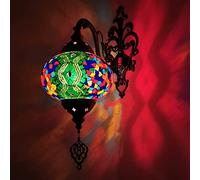 CFWSHJ Turkish Moroccan Mosaic Wall Lamp, Handmade Style Globe with Colorful Hand Cut Mosaics and Glass Beads, Decorated Brass Base,16X7 inch,G,C