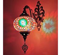 CFWSHJ Turkish Moroccan Mosaic Wall Lamp, Handmade Style Globe with Colorful Hand Cut Mosaics and Glass Beads, Decorated Brass Base,16X7 inch,G,L