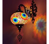 CFWSHJ Turkish Moroccan Mosaic Wall Lamp, Handmade Style Globe with Colorful Hand Cut Mosaics and Glass Beads, Decorated Brass Base,16X7 inch,G,B