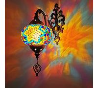 CFWSHJ Turkish Moroccan Mosaic Wall Lamp, Handmade Style Globe with Colorful Hand Cut Mosaics and Glass Beads, Decorated Brass Base,16X7 inch,G,J