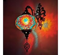 CFWSHJ Turkish Moroccan Mosaic Wall Lamp, Handmade Style Globe with Colorful Hand Cut Mosaics and Glass Beads, Decorated Brass Base,16X7 inch,G,G
