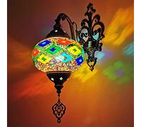 CFWSHJ Turkish Moroccan Mosaic Wall Lamp, Handmade Style Globe with Colorful Hand Cut Mosaics and Glass Beads, Decorated Brass Base,16X7 inch,G,F
