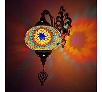 CFWSHJ Turkish Moroccan Mosaic Wall Lamp, Handmade Style Globe with Colorful Hand Cut Mosaics and Glass Beads, Decorated Brass Base,16X7 inch,G,I