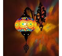 CFWSHJ Turkish Moroccan Mosaic Wall Lamp, Handmade Style Globe with Colorful Hand Cut Mosaics and Glass Beads, Decorated Brass Base,16X7 inch,G,D