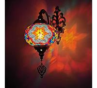 CFWSHJ Turkish Stained Glass Lamp Light, 7Inch Globe, Decorated Brass Body, Mediterranean,Turkish Moroccan Mosaic Wall Lamps,B,A