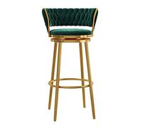 CFWSHJ Velvet Stools Counter Height Barstools Woven Back Swivel Bar Chairs with Gold Base for Kitchen Island/Home Bar/Dining Room, White (Green 75cm)