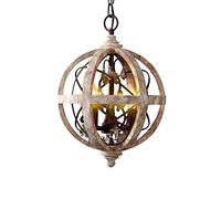 CFWSHJ Vintage Industrial Wooden Orb Chandeliers,3 Light Wrought Iron Globe Lighting,E14 Adjustable Ceiling Lights Fixtures for Living Dining Room Bedroom,Vintage to Make Old Colors,30 * 45Cm