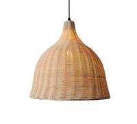 CFWSHJ Vintage Kitchen 14 inch Large Dome Hanging Lamp Farmhouse Rustic Wicker Ceiling Light Boho Rattan Chandelier for Dining Room Island Desk Restaurant/Khaki/35Cm