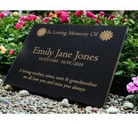 CFY Memorials Personalised Granite Memorial Plaque Sunflower, Engraved, Gold Lettering, Crematorium, Grave Marker, Garden Memorial (Standard: 29x21x1cm)